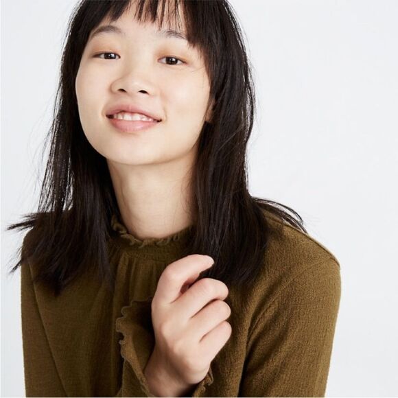 MADEWELL TEXTURE & THREAD | Dark Green Mockneck Lettuce Trim Top Women’s Size S - Picture 12 of 12